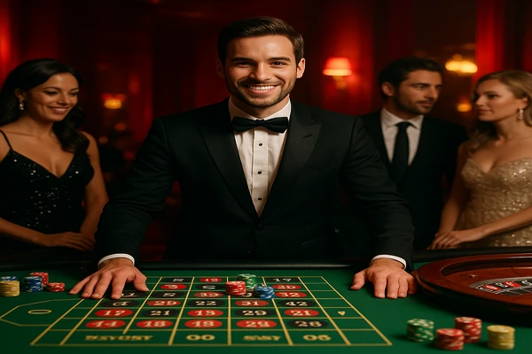 pkLock প্ল্যাটফর্মে একজন পুরুষ অনলাইন গেমে জয় উদযাপন করছেন, চারদিকে গেমিং প্রতীক ভেসে উঠছে